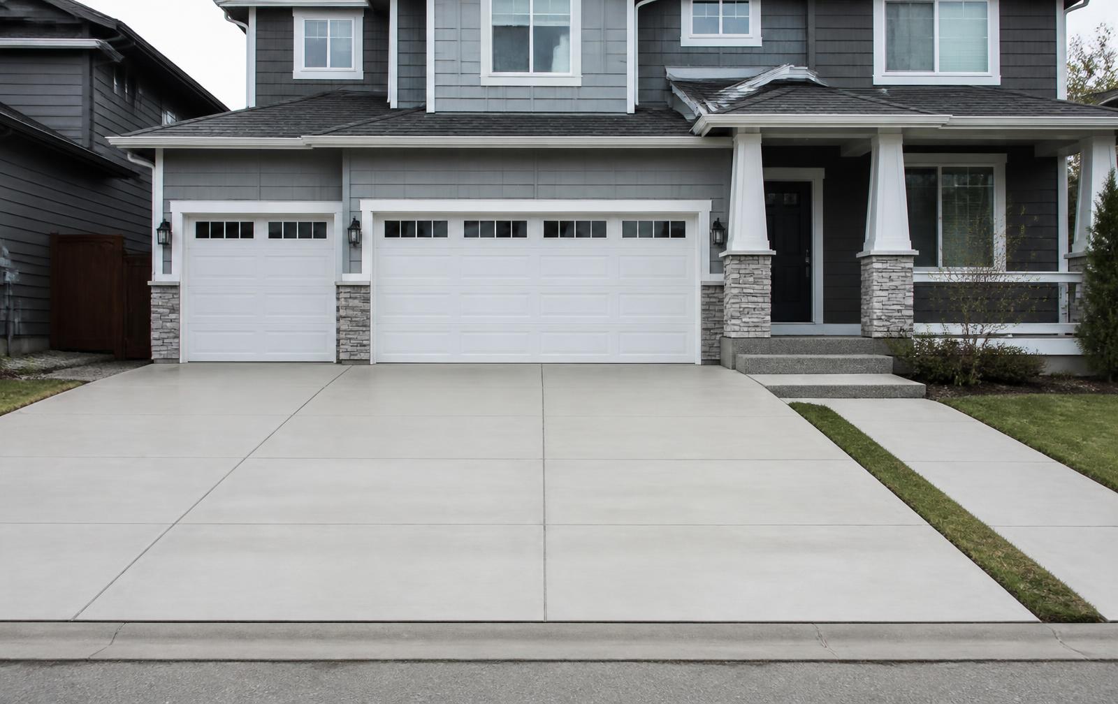 Professionally finished concrete driveway on the same home